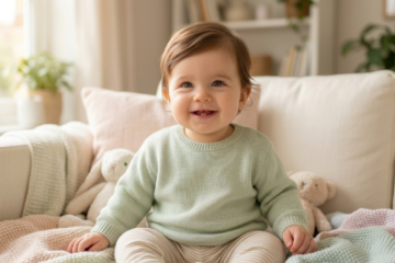 cute baby with soft styled hair showing easy baby hair styles
