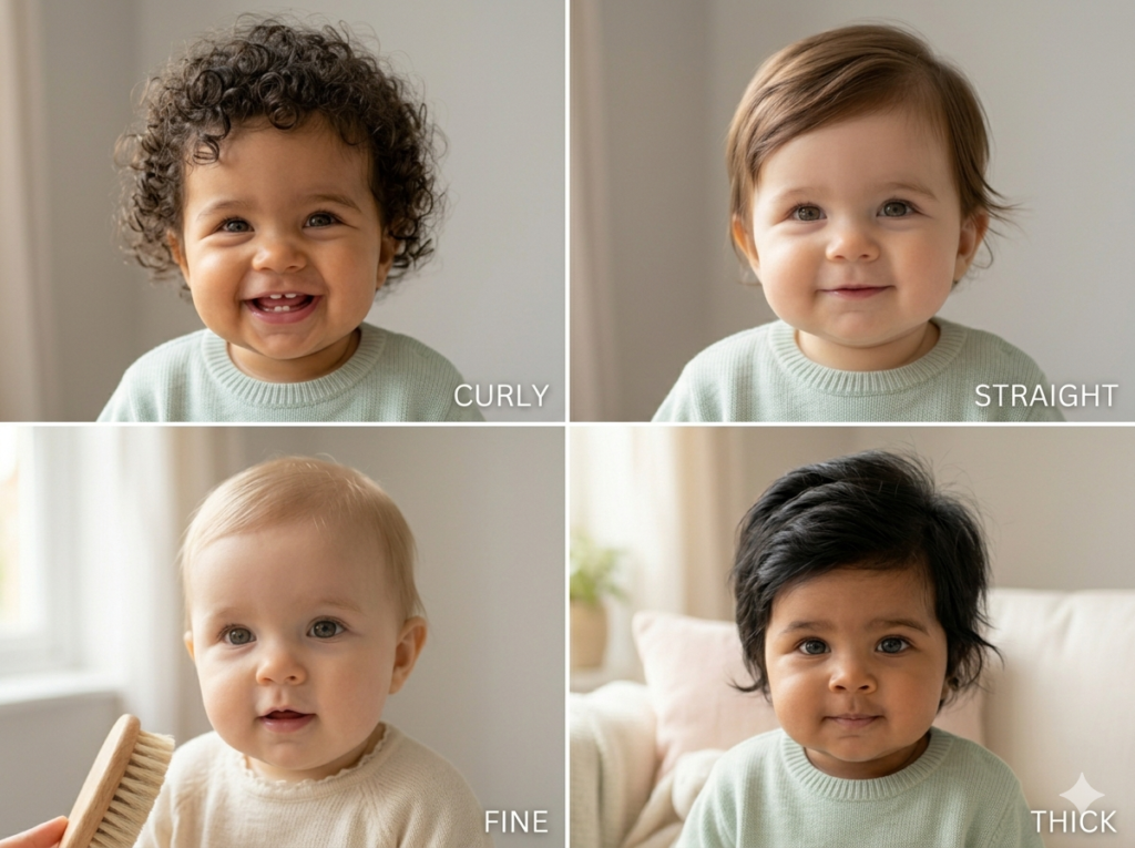 babies with curly straight fine and thick hair types