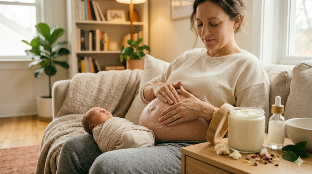 postpartum belly care using belly butter for skin recovery