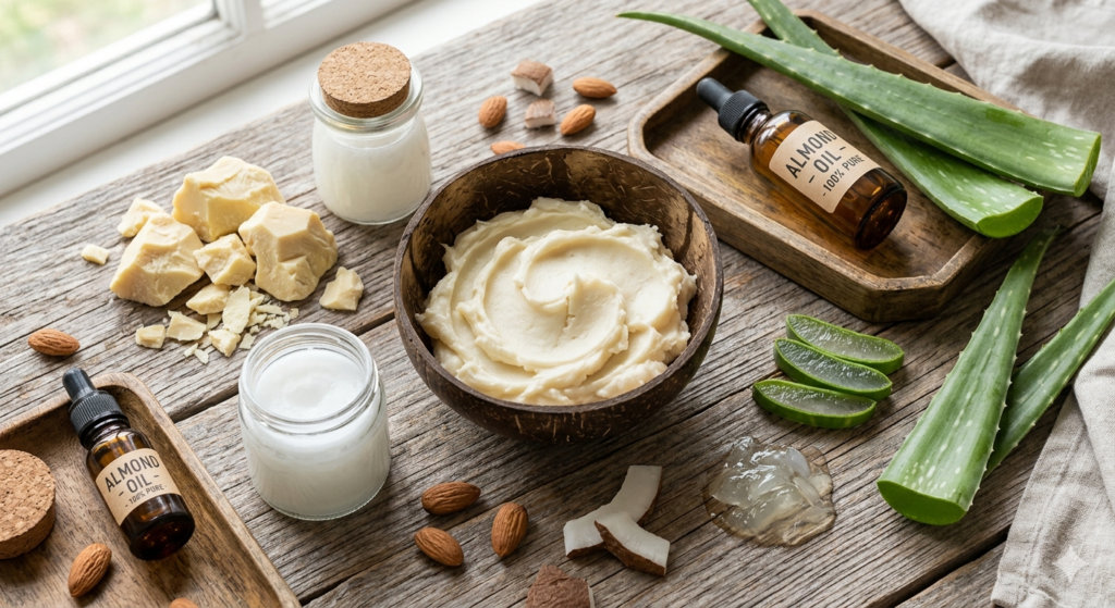 shea butter cocoa butter coconut oil ingredients for pregnancy skincare