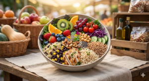 A bowl of fresh fruits and vegetables